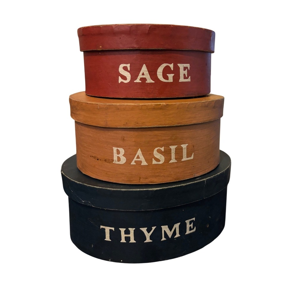 Vintage Style Primitive Nesting Pantry Box Set of 3 Sage‎ Basil Thyme Herb Decor